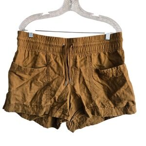 Athleta 10 Cabo Linen 4" Short Womens Brown Smocked Drawstring S/447245